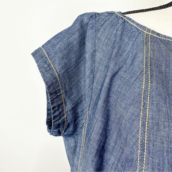 ZAPPELLE CUSTOM Medium Wash Denim Blue Cap Sleeved Pleated Trapeze Dress Sz XL - Picture 5 of 14
